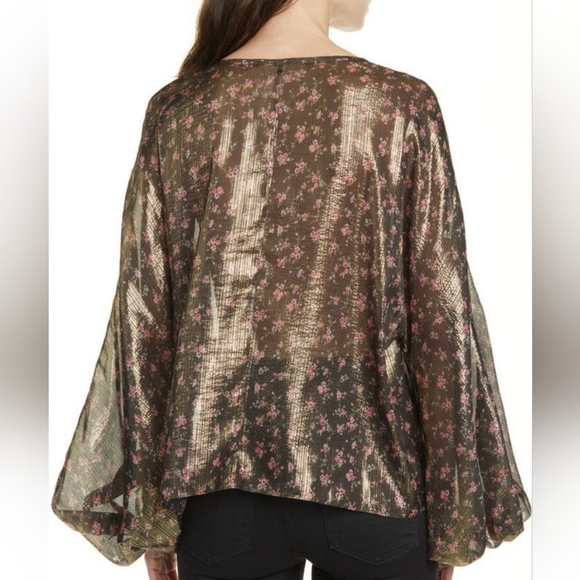 Love Shack Fancy Metallic 'Adeline' Gold Lamé Midnight Vine Balloon Sleeve XS - Picture 12 of 13